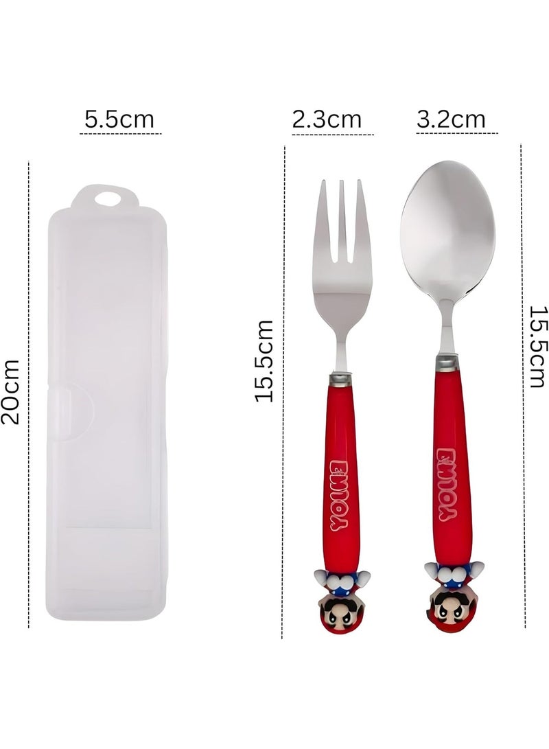 BrainGiggles Arcade Adventure Kids Cutlery Set with Case - 2-Piece Stainless Steel BPA Free Cutlery Set Includes Spoon, Fork and Case for Lunch Box, Picnic and Travel (Red) - Image 4