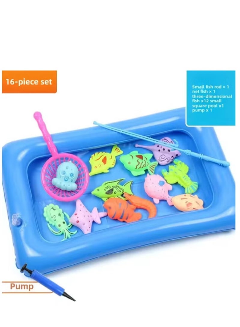 16pcs set Children Boy girl fishing toy set suit magnetic play water baby toys fish square hot gift for kids 