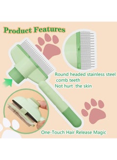 Meetion 2 PCS Pet Hair Removal Comb Flea Comb, New Cat Brush with Release Button, Pet Grooming Brush for Short&Long Hair(Yellow+Green）  - Image 5