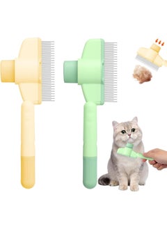 Meetion 2 PCS Pet Hair Removal Comb Flea Comb, New Cat Brush with Release Button, Pet Grooming Brush for Short&Long Hair(Yellow+Green）  - Image 1