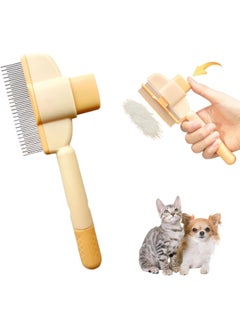Meetion 2 PCS Pet Hair Removal Comb Flea Comb, New Cat Brush with Release Button, Pet Grooming Brush for Short&Long Hair(Yellow+Green）  - Image 2