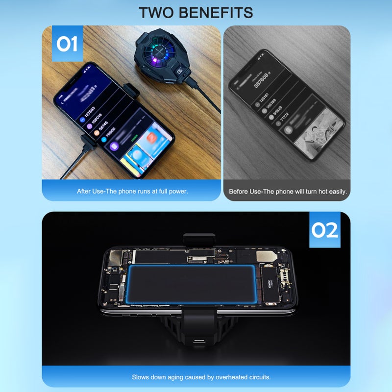 Phone Cooler Poweful Cooling Radiator with Digital Display 9 Blades Fan RGB Gradient Light Effect Semiconductor Heatsink Mobile Radiator for Gaming Videos Vlog - Image 4