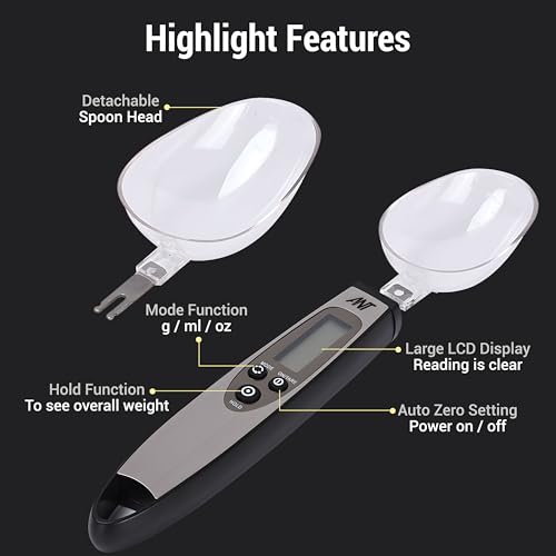ANT Esports Ant AEKSS10 Digital Food Measuring Spoon Scale - Electronic Kitchen Measuring Spoon Scale for Cooking Baking - Smart Adjustable Measure Cup for Home Cooks Bakers Chefs Pet Owners_Grey - Image 2
