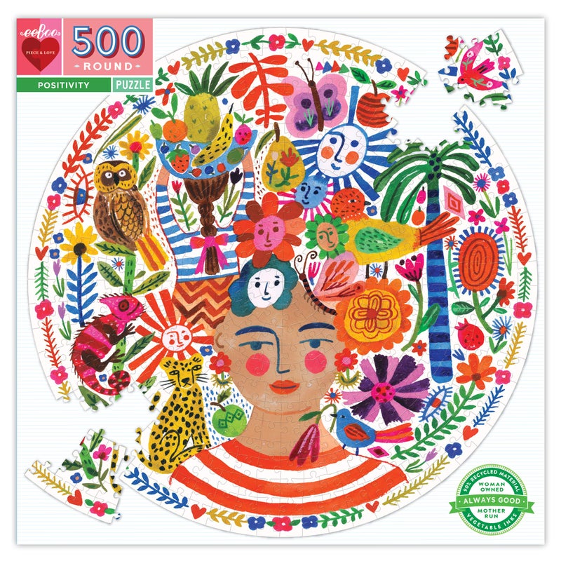 eeBoo 500 Piece Puzzle Positivity Jigsaw Puzzle for Adults Circular with 23 Diameter Made with Recycled Board VegetableBased Ink - Image 3