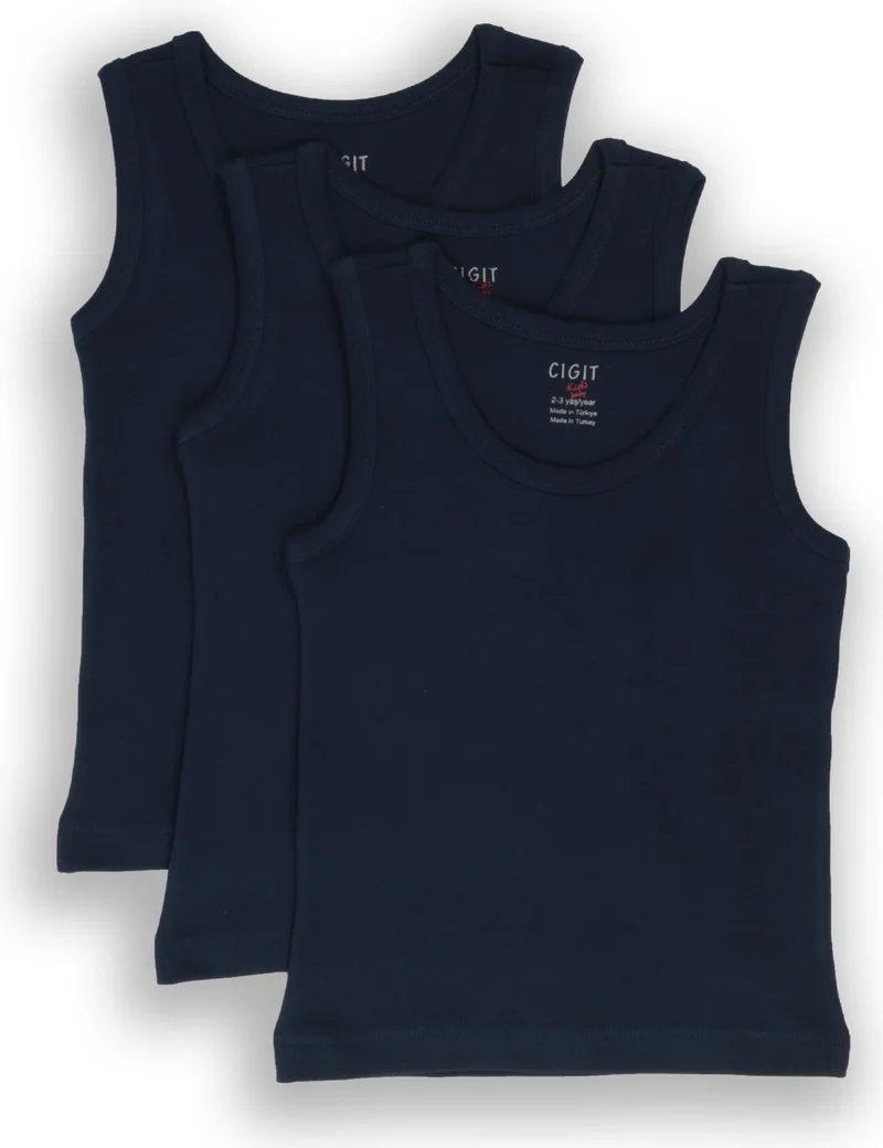 Cigit Cigit Triple Men's Boxer Set 2-9 Years Dark Blue