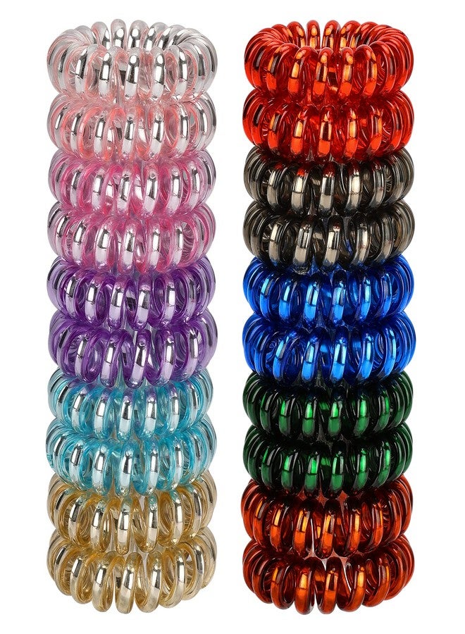 JessLab Spiral Hair Ties, 20 Pcs Traceless Phone Cord Hair Ties No Crease Spiral Bracelet Plastic Coil Ponytail Holders No-Damage Headband Hair Accessory for Girls Women Ladies Gift (Lustrous) - Image 1
