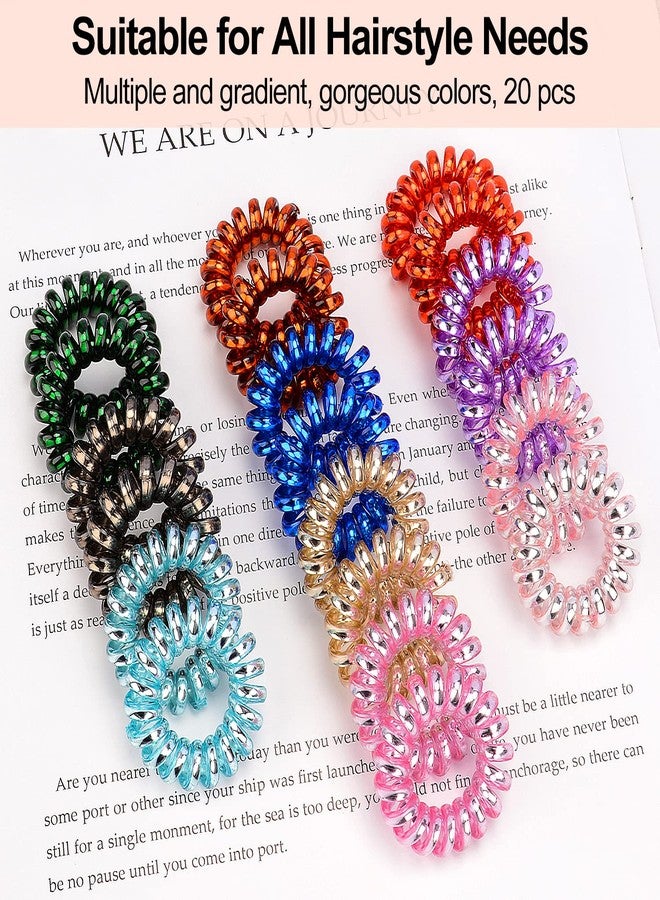 JessLab Spiral Hair Ties, 20 Pcs Traceless Phone Cord Hair Ties No Crease Spiral Bracelet Plastic Coil Ponytail Holders No-Damage Headband Hair Accessory for Girls Women Ladies Gift (Lustrous) - Image 2