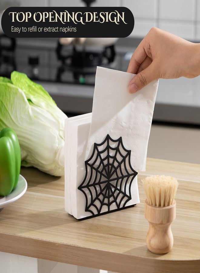 Otoolling Napkin Holder for Table Metal Napkin Holder for Kitchen Gothic Home Decor Rustic Tabletop Tissue Dispenser for Farmhouse Cocktail Bar Picnic Party Dining Goth Accessories, Black(Cobweb) - Image 3