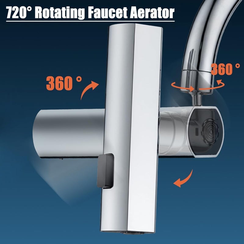 Zarini 4in1 Kitchen Faucet Waterfall Design with 360 Swivel Extender SplashProof Replacement Head High Arc for Easy Washing Polished Brass - Image 5