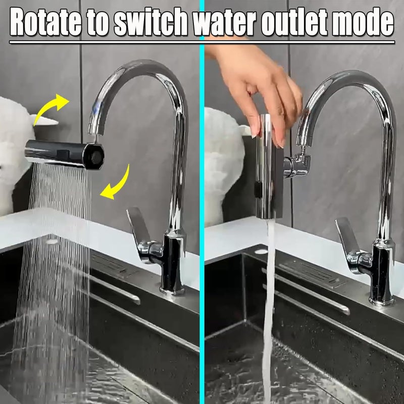 Zarini 4in1 Kitchen Faucet Waterfall Design with 360 Swivel Extender SplashProof Replacement Head High Arc for Easy Washing Polished Brass - Image 4