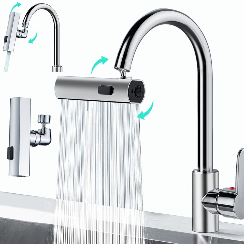 Zarini 4in1 Kitchen Faucet Waterfall Design with 360 Swivel Extender SplashProof Replacement Head High Arc for Easy Washing Polished Brass - Image 1