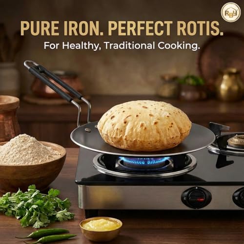 RBY Pure Iron Tawa Lohe Ka Tava for Roti Chapati with Steel Wire Handle Unique Smooth Edge Gas & Induction Friendly – 9.5 Inch - Image 5