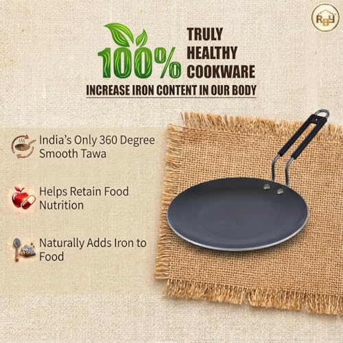 RBY Pure Iron Tawa Lohe Ka Tava for Roti Chapati with Steel Wire Handle Unique Smooth Edge Gas & Induction Friendly – 9.5 Inch - Image 3
