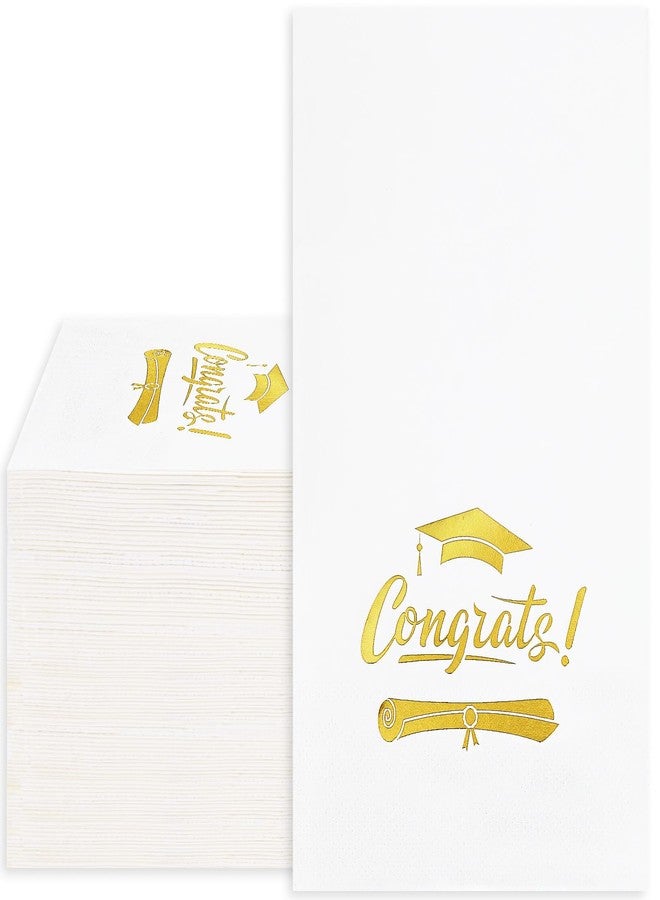 Whaline Graduation Guest Napkins Gold Foil Congrats 3 Ply Disposable Paper Pack White Congrats Grad Dinner Hand Napkin Towel for Graduation Grad Party Supplies Birthday Table Decorations, 80Pcs - Image 1