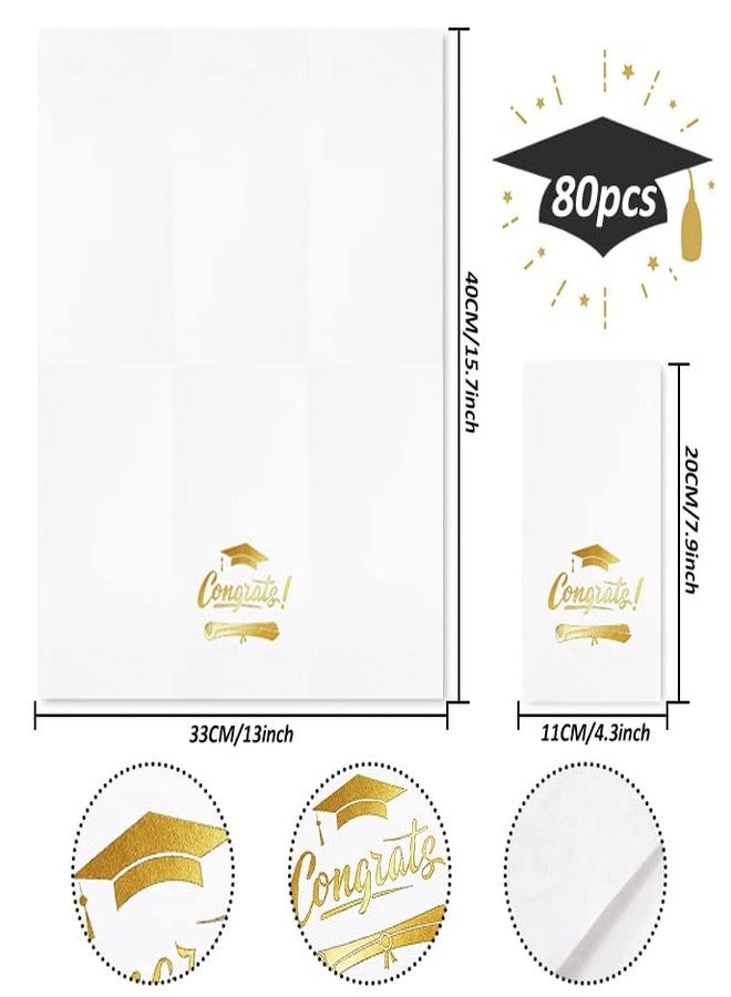 Whaline Graduation Guest Napkins Gold Foil Congrats 3 Ply Disposable Paper Pack White Congrats Grad Dinner Hand Napkin Towel for Graduation Grad Party Supplies Birthday Table Decorations, 80Pcs - Image 2