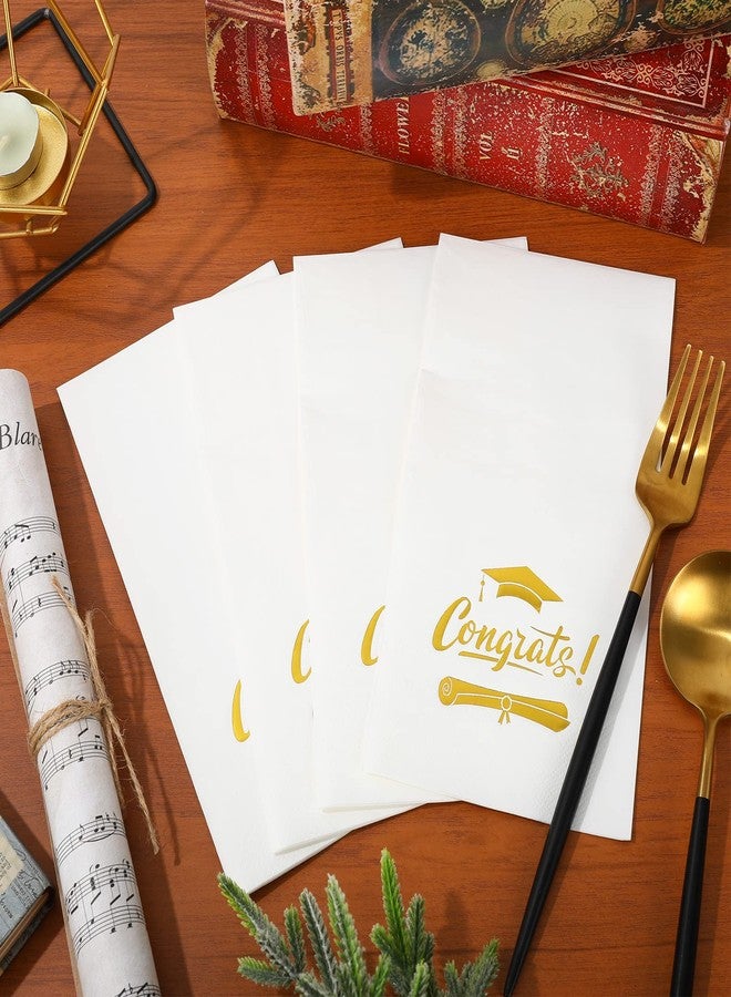 Whaline Graduation Guest Napkins Gold Foil Congrats 3 Ply Disposable Paper Pack White Congrats Grad Dinner Hand Napkin Towel for Graduation Grad Party Supplies Birthday Table Decorations, 80Pcs - Image 3