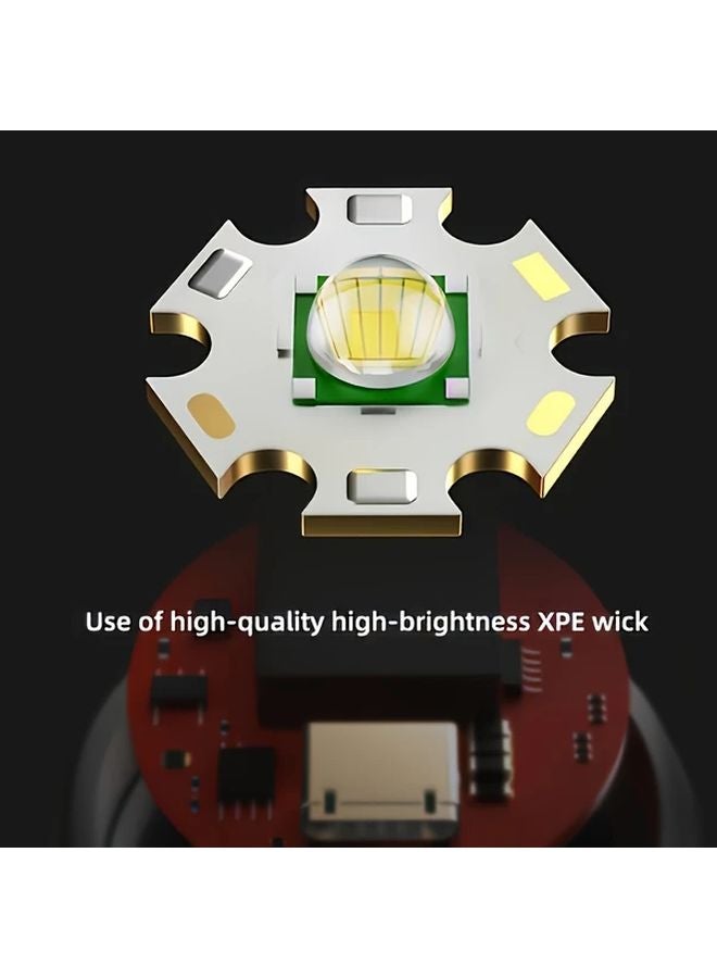 1 قطعة مصباح يدوي LED قابل لإعادة الشحن، محمول وقابل لتعديل الزوم بثلاثة أوضاع، USB للتخييم والمشي لمسافات طوائل والطوارئ - Image 3