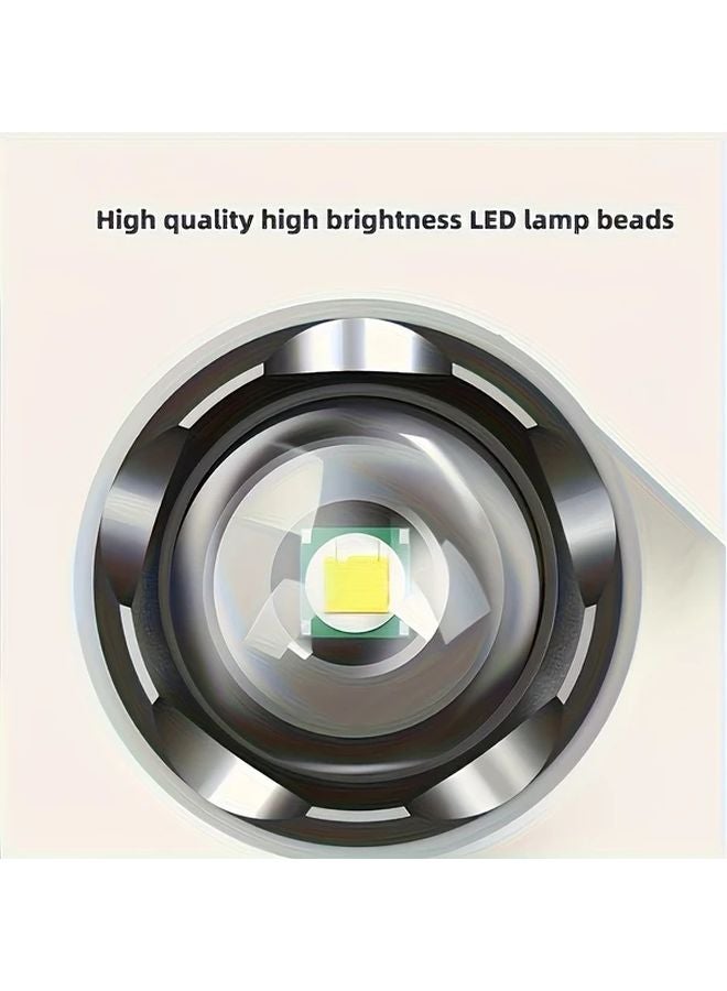 1 قطعة مصباح يدوي LED قابل لإعادة الشحن، محمول وقابل لتعديل الزوم بثلاثة أوضاع، USB للتخييم والمشي لمسافات طوائل والطوارئ - Image 4