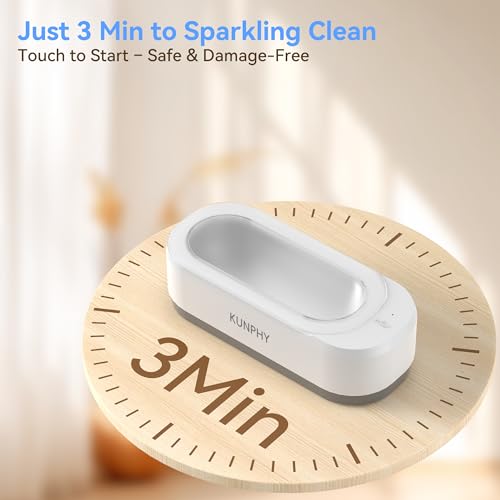 KUNPHY Jewelry Cleaner, 46KHZ, 12OZ Capacity, Ultrasonic Jewelry Cleaner with 50ml Solution, One-Touch Operation, Professional Ultrasonic Cleaner Idea for Silver, Gold Jewelry, Glasses, Rings, Diamond - Image 4