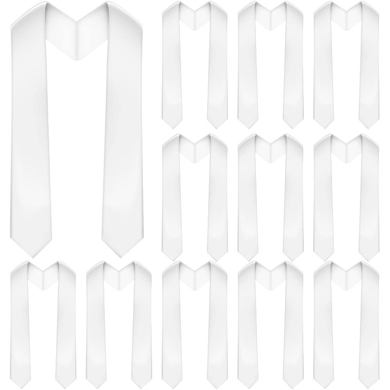 Geyoga 12 Pieces Unisex Graduation Stole Bulk Sublimation Blank Grad Sash Plain Graduate Honor Stole 70 InchesWhite