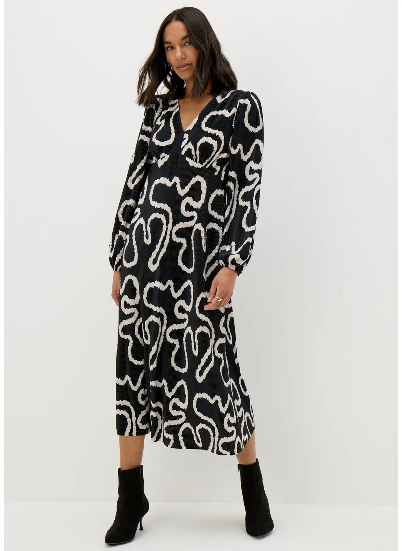 Matalan Et Vous Black Plisse Wiggle Print Midi Dress