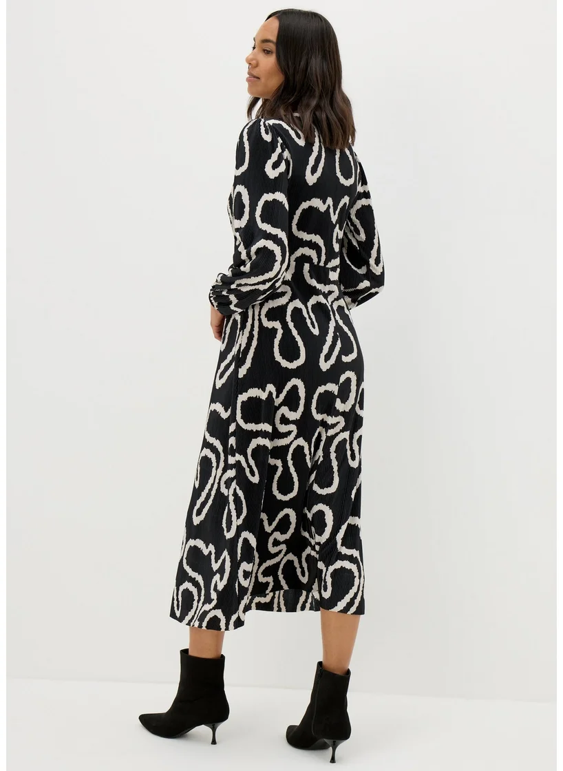 Matalan Et Vous Black Plisse Wiggle Print Midi Dress