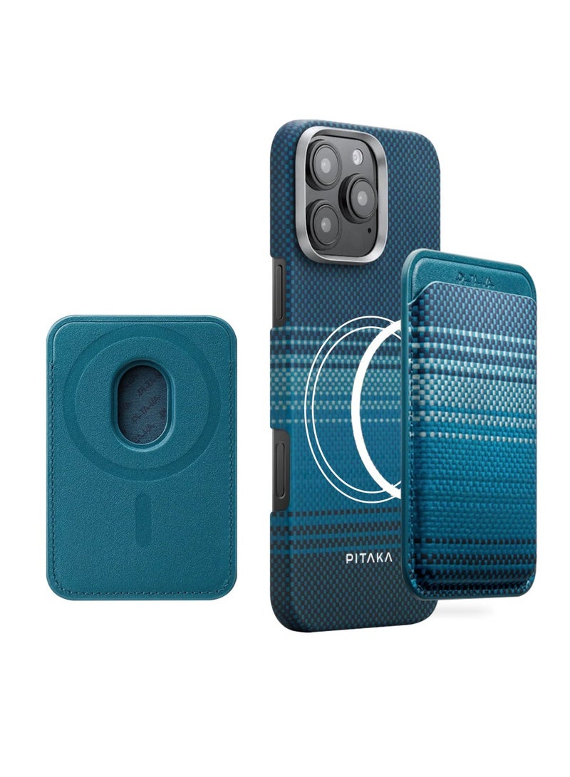 PITAKA محفظة بيتاكا المغناطيسية المنسوجة، حامل بطاقات ماغسيف لهواتف آيفون 15/14/13/12، تصميم منسوج فائق النحافة وخفيف الوزن، ارتباط مغناطيسي قوي، محفظة بطاقات أنيقة مع تقنية حجب RFID (1-2 بطاقة)، شروق القمر - Image 1