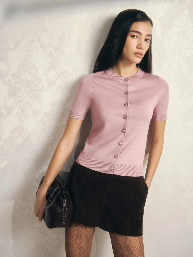 Lichi Cardigan with short sleeves and pearl buttons