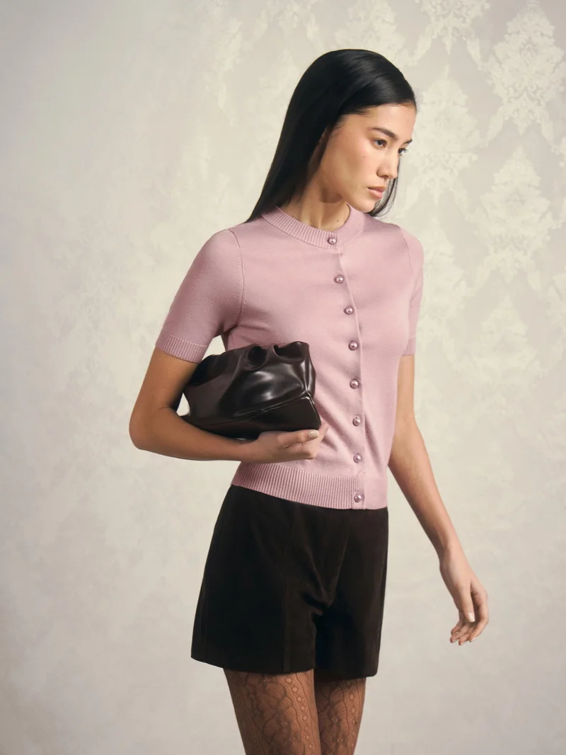 ليتشي كارديجان بأكمام قصيرة وأزرار لؤلؤية