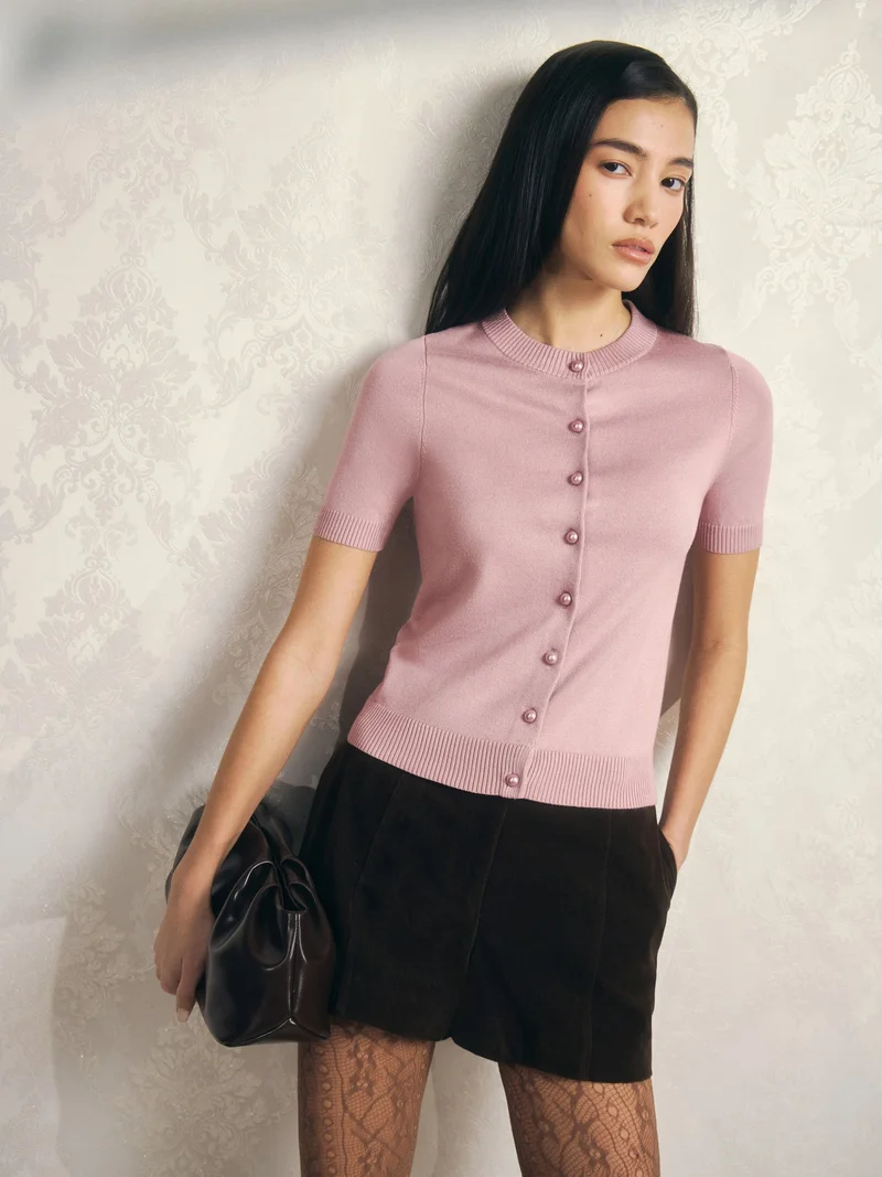 Lichi  Cardigan with short sleeves and pearl buttons for Women | Best Price UAE