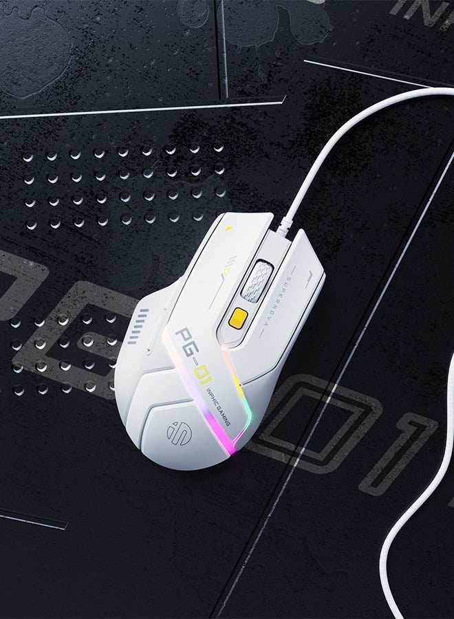INPHIC PG1 Wired Computer Mouse Ergonomic, 12800 DPI High-Precision, 6 Programmable Buttons, RGB Backlit for Gaming - White Gray - Image 5