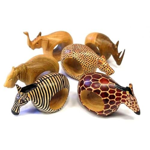 Global Crafts Mahogany Wood Animal Napkin Rings - Set of Six - Image 1