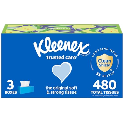 Kleenex مناديل كلينكس الموثوقة للعناية بالوجه، 3 علب مسطحة، 160 منديل في العلبة، 2 طبقة (480 إجمالي)، قد يختلف التعبئة - Image 1