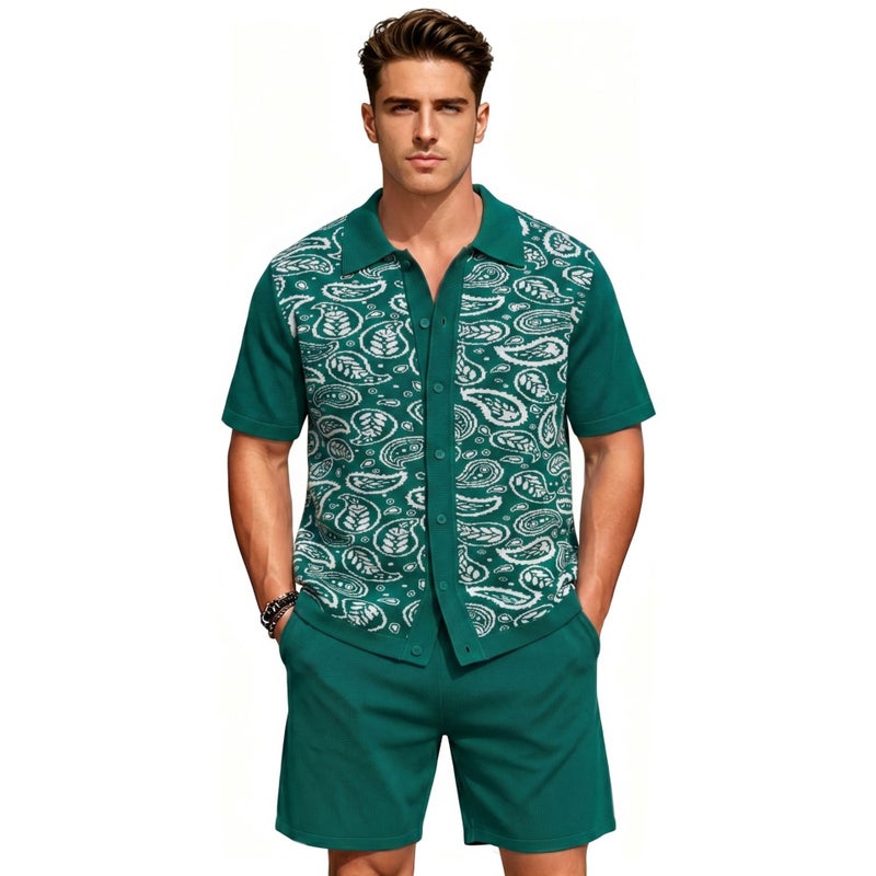 Men's Casual Knit Polo Shirt and Shorts Set - Image 1