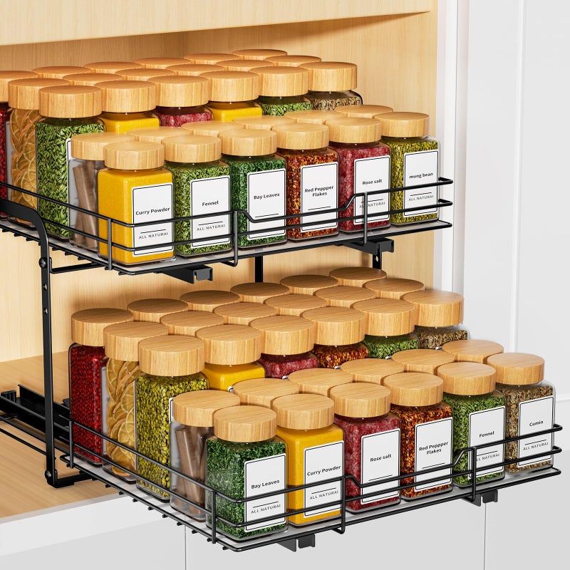 RCHYFEED Spice Rack Organizer for Cabinet 2 Tier Slide out Spice Organization for Inside Cabinets Pantry Heavy Duty Adjustable Metal Spice Racks for Seasoning Organizer 135 Wx105 Dx95 H