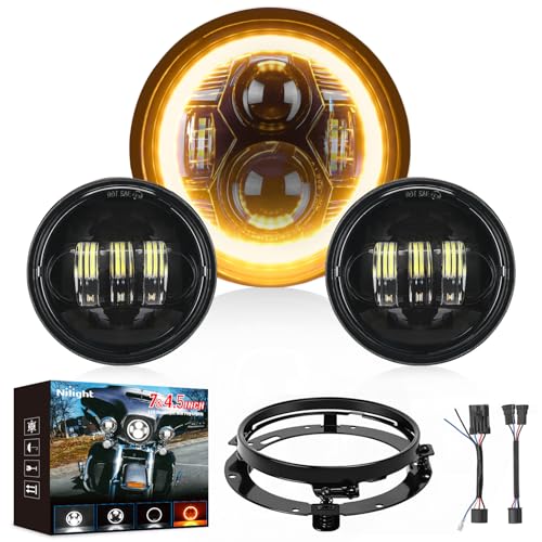 Nilight 7 Inch Motorcycle LED Headlight 45 Fog Lights Halo Turn Signal DOT Compatible with Harley Davidson Electra Street Glide Fat Boy Road King Heritage Softail CVO Black - Image 1
