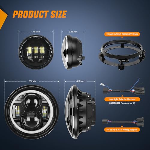 Nilight 7 Inch Motorcycle LED Headlight 45 Fog Lights Halo Turn Signal DOT Compatible with Harley Davidson Electra Street Glide Fat Boy Road King Heritage Softail CVO Black - Image 3