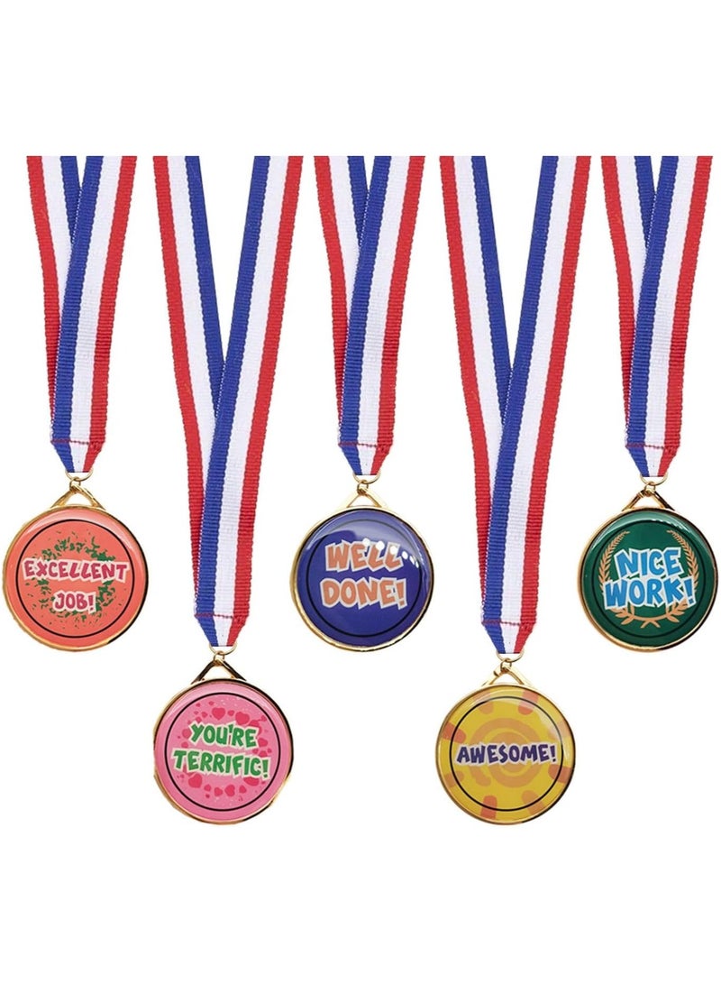 Home Smart Award Medal Set of 5 Pcs Assorted Color and Design with Ribbon Party Favors and Sport Competitions Awards - Image 1