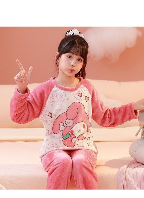 Children's long-sleeved pajamas cartoon set flannel pajamas autumn and winter comfortable home clothes (size: 14 yards; recommended weight 50-60 pounds can be worn)