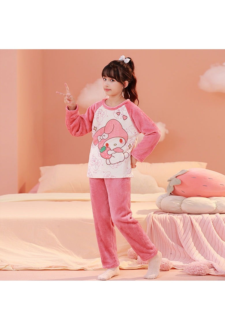 Children's long-sleeved pajamas cartoon set flannel pajamas autumn and winter comfortable home clothes (size: 14 yards; recommended weight 50-60 pounds can be worn)