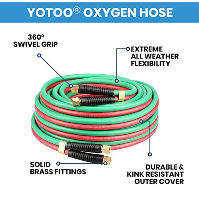 yotoo Heavy Duty Oxygen Acetylene Hose 1/4-Inch  50 Feet With 9/16"-18 B Fittings Twin Welding Hose - Image 3