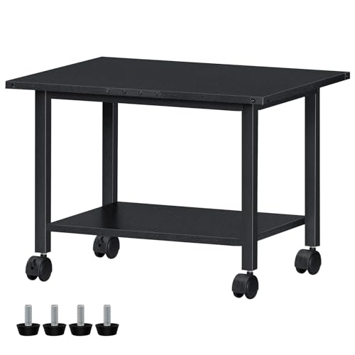 Lerliuo Under Desk Printer Stand, 2-Tier Industrial Mobile Printer Table with Storage Shelf and Steel Frame, Rolling Printer Cart Holder with Lockable Wheels for Home, Office (Black) - Image 1