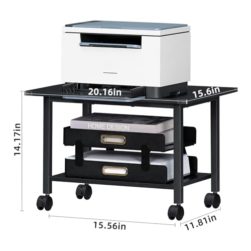 Lerliuo Under Desk Printer Stand, 2-Tier Industrial Mobile Printer Table with Storage Shelf and Steel Frame, Rolling Printer Cart Holder with Lockable Wheels for Home, Office (Black) - Image 3