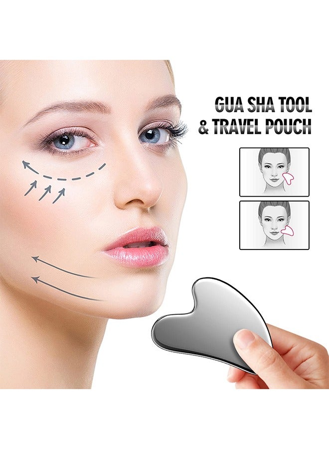 جايد رولر أدوات تدليك الوجه غوا شا من الفولاذ المقاوم للصدأ مكونة من قطعتين، سر الجمال الآسيوي للوجه والعين والأنف والرقبة وعضلات الجسم وترخية العضلات ومنع التجاعيد وأدوات تدليك الوجه - فولاذ مقاوم للصدأ أصلي 100% - Image 3