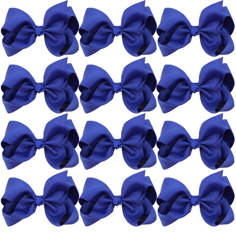 4 Inch Boutique Girls Hair Bows Hair Clips for Baby Girls Toddlers 12 Pcs Solid Color Royal blue