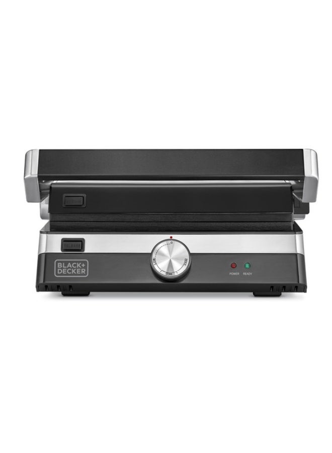 BLACK+DECKER Family Health Grill with 180° Hinge, 1500cm² BBQ Area, 5-Level Height Adjustment, Variable Temperature Control, Removable Drip Tray, Cool-Touch Handle, 2000 W CG2000-B5 Black/Silver - Image 2