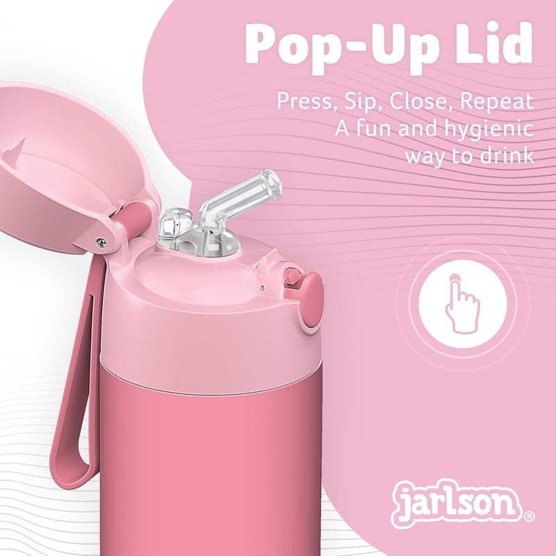 Jarlson® Kids Water Bottle CHARLI [18OZ] - Stainless Steel Thermo Bottle with Straw - Insulated, Spill Proof Waterbottle for School & Sports - Thermo Tumbler for Boys & Girls (Pink) - Image 4