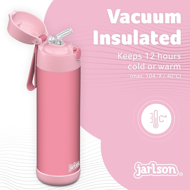 Jarlson® Kids Water Bottle CHARLI [18OZ] - Stainless Steel Thermo Bottle with Straw - Insulated, Spill Proof Waterbottle for School & Sports - Thermo Tumbler for Boys & Girls (Pink) - Image 2
