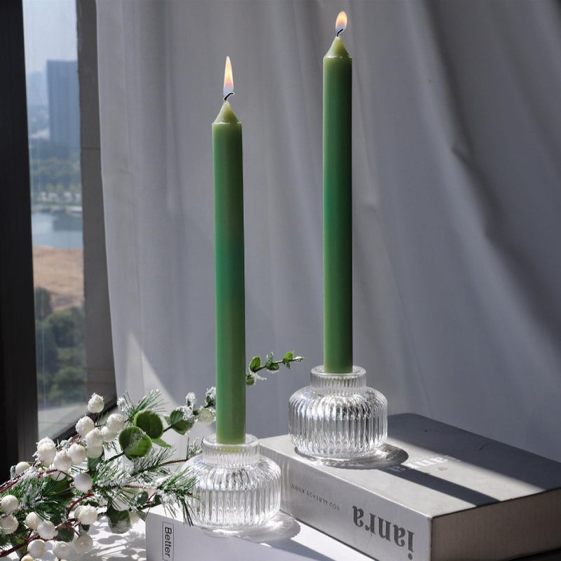 Woho Candle Stick Candle Holder Set of 4 Clear Taper Candle Holders for Wedding Table Centerpiece Ribbed Glass Votive Candle Holders for Christmas Party Home Decor