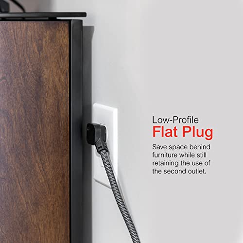 GE شريط الطاقة 3 مآخذ واقي من زيادة التيار بطول 15 قدم كابل مضفر طويل شريط الطاقة قابس مسطح كابل تمديد واقي من زيادة التيار 250 جول مدرج UL أسود 44237 - Image 5